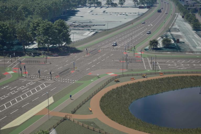 Visual of the proposed Carrington Relief Road with cars on